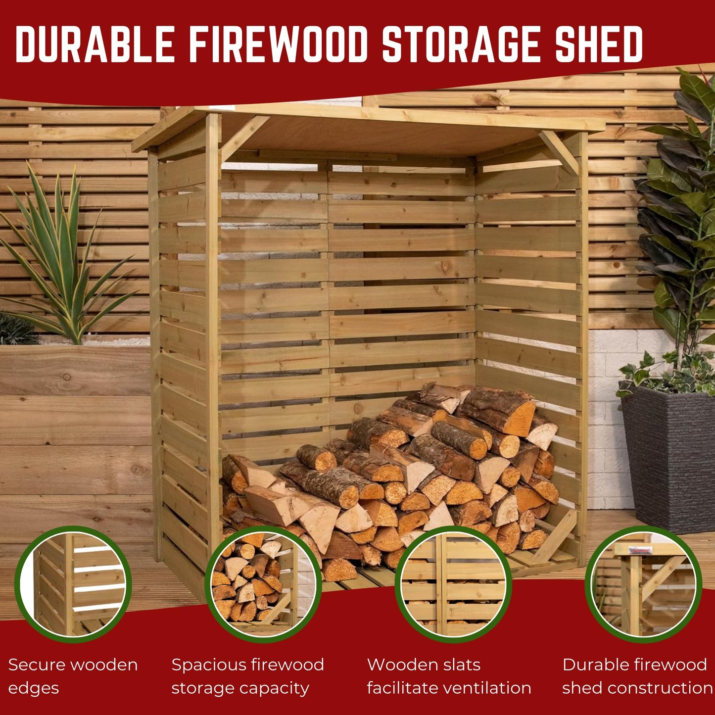 Samuel ALEXANDER 123cm x 115cm Large Wooden Outdoor Garden Patio Log Store Shed