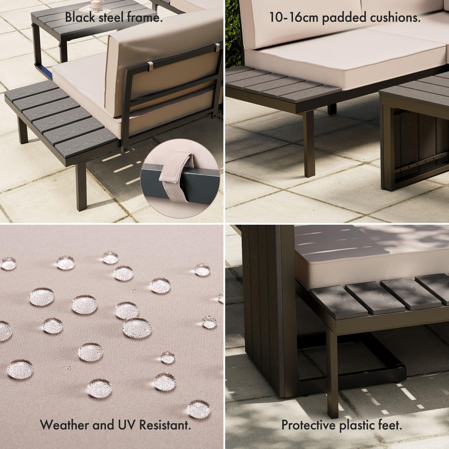 VonHaus Garden Furniture Set - Modular Outdoor Sofa with Coffee Table - 3 in 1 Multi-Use Patio Lounge Set with Daybed & Lounger Configurations - Steel Frame with Padded Cushions - Aruba Grey