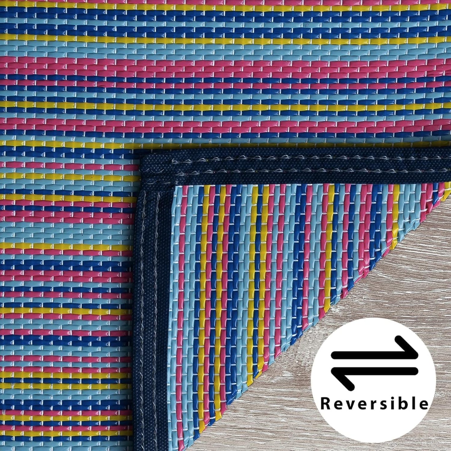 KZY LONDON Outdoor Rugs for Garden - Large Plastic Waterproof Mat 120x180 cm - Reversible Camping and Picnic Rugs - Perfect for Garden, Patio, Picnic, Decking - Stain And Water Resistant (Pink Blue)