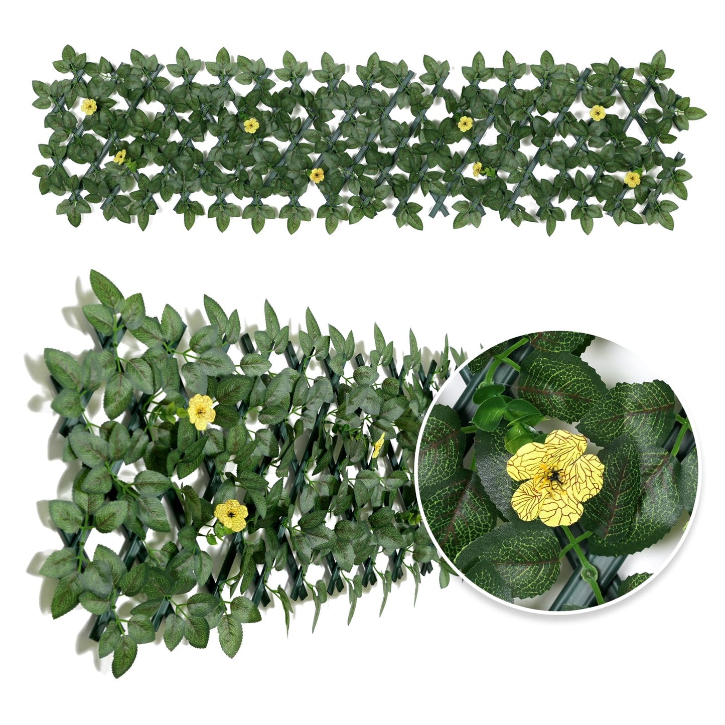 Expanding Garden Trellis Panels Expandable Garden Fence Screening with Flower | Expandable Fence Privacy Screen | Faux Ivy Privacy Screen | Garden Greenery | Balcony - 200x30cm (Yellow Flower)