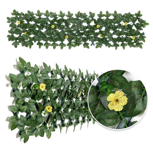 Expanding Garden Trellis Panels Expandable Garden Fence Screening with Flower | Expandable Fence Privacy Screen | Faux Ivy Privacy Screen | Garden Greenery | Balcony - 200x30cm (Yellow Flower)