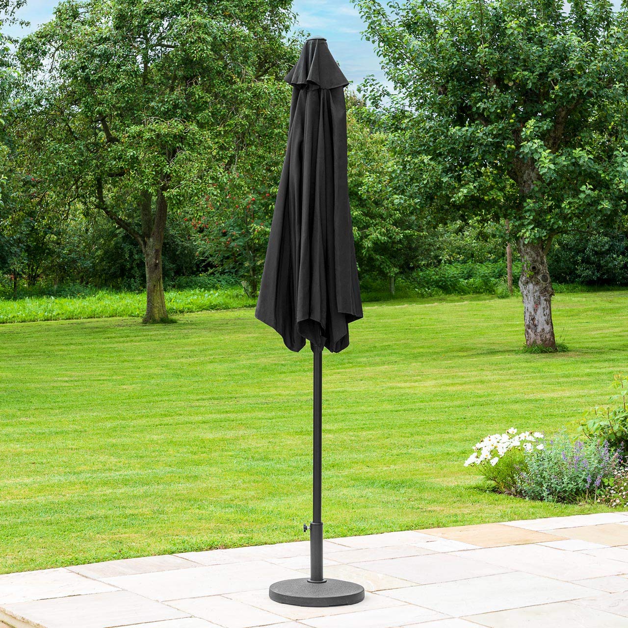 Harrier 2.7m Garden Parasol with Crank Handle & Tilt Function [5 Colour Options] – Outdoor Garden Patio Umbrella with Optional Waterproof Cover (Black, Parasol Only)
