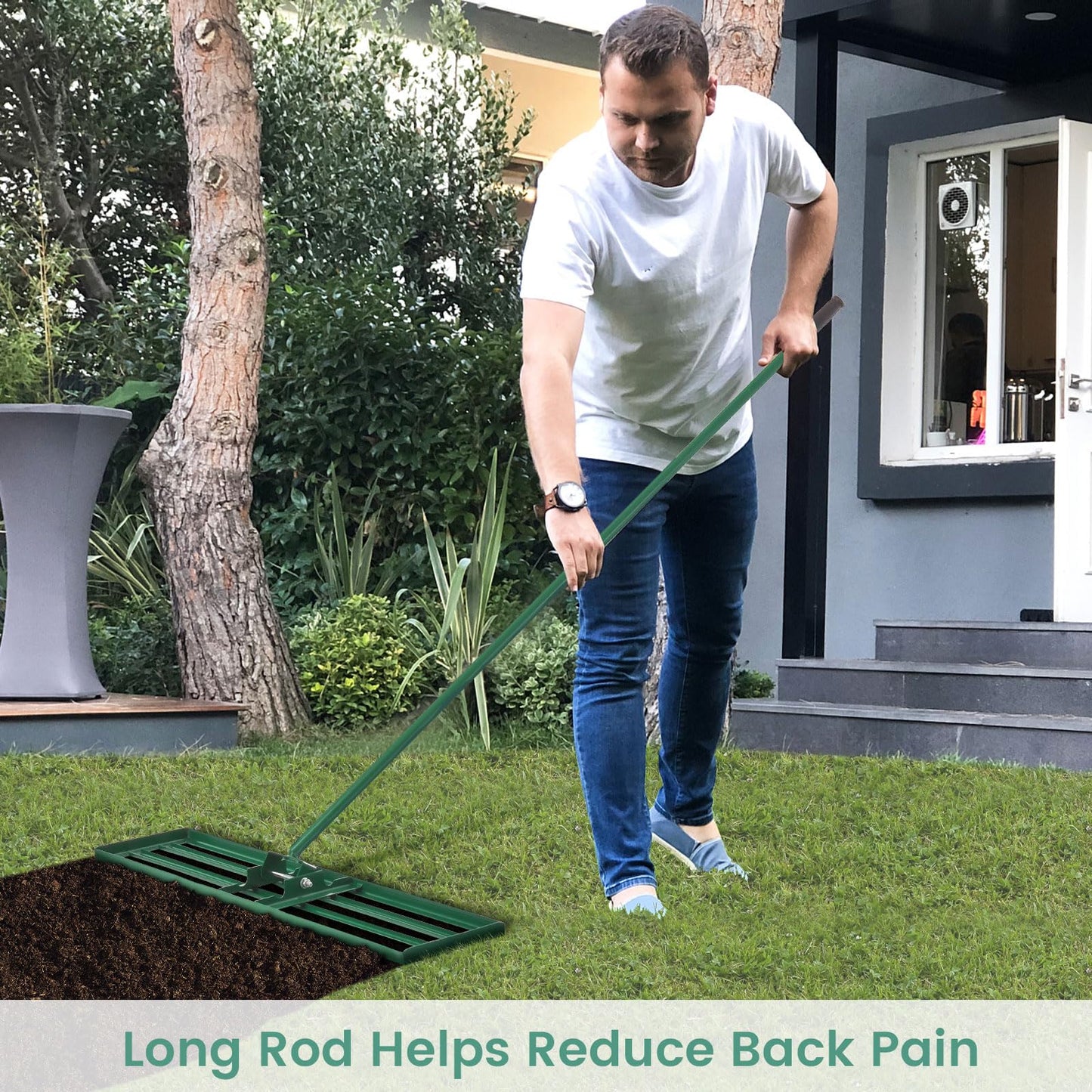 COSTWAY Lawn Leveling Rake, 30”/36”/42” x 10” Lawn Leveler with 77” Ergonomic Handle, Heavy Duty Landscape Rake Soil Leveling Tool for Garden, Golf Course and Farm (36” x 10”/91 x 25cm)