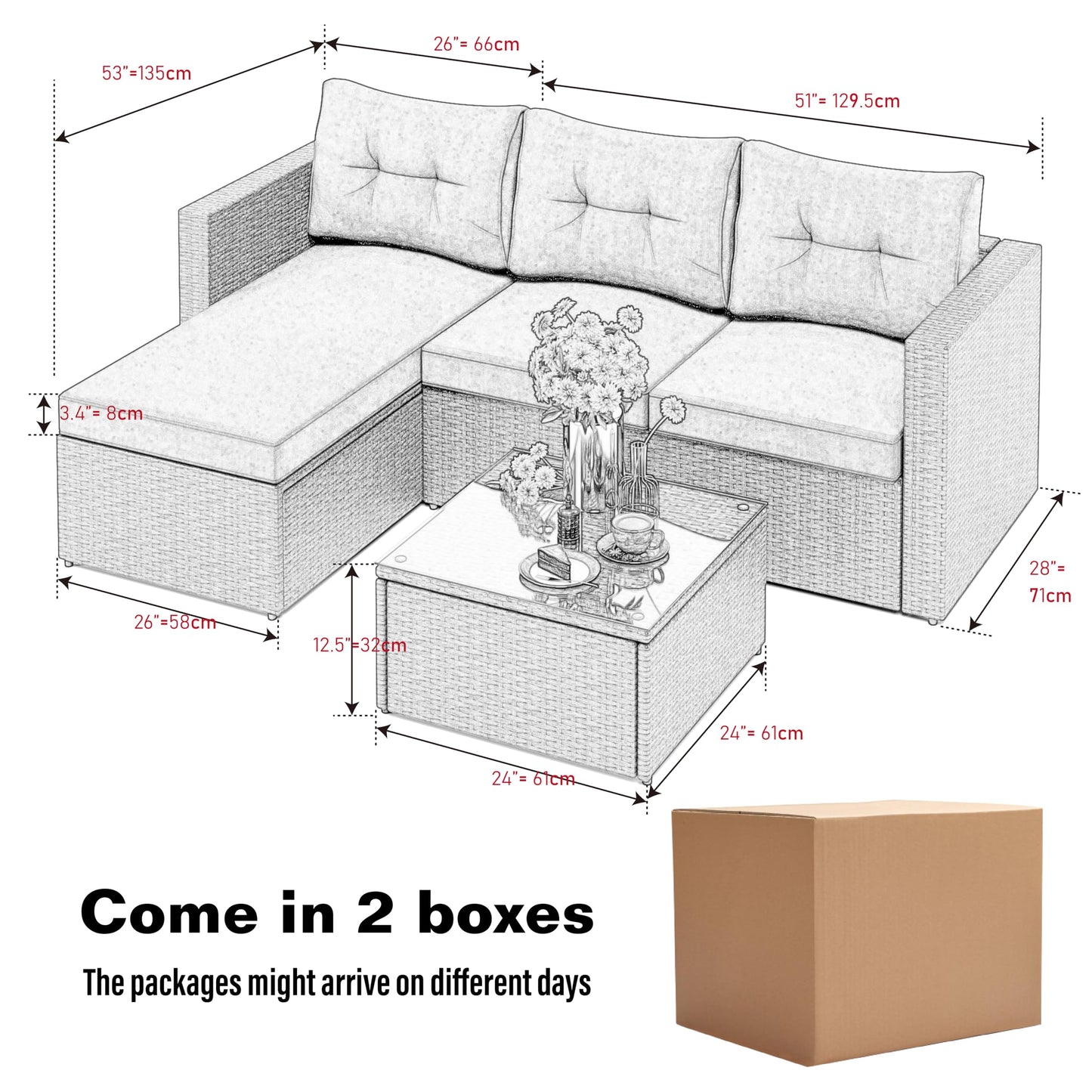 PHIVILLA Garden Furniture Rattan Garden Furniture Sets Garden Sofa Outdoor Corner Sofa Patio Furniture