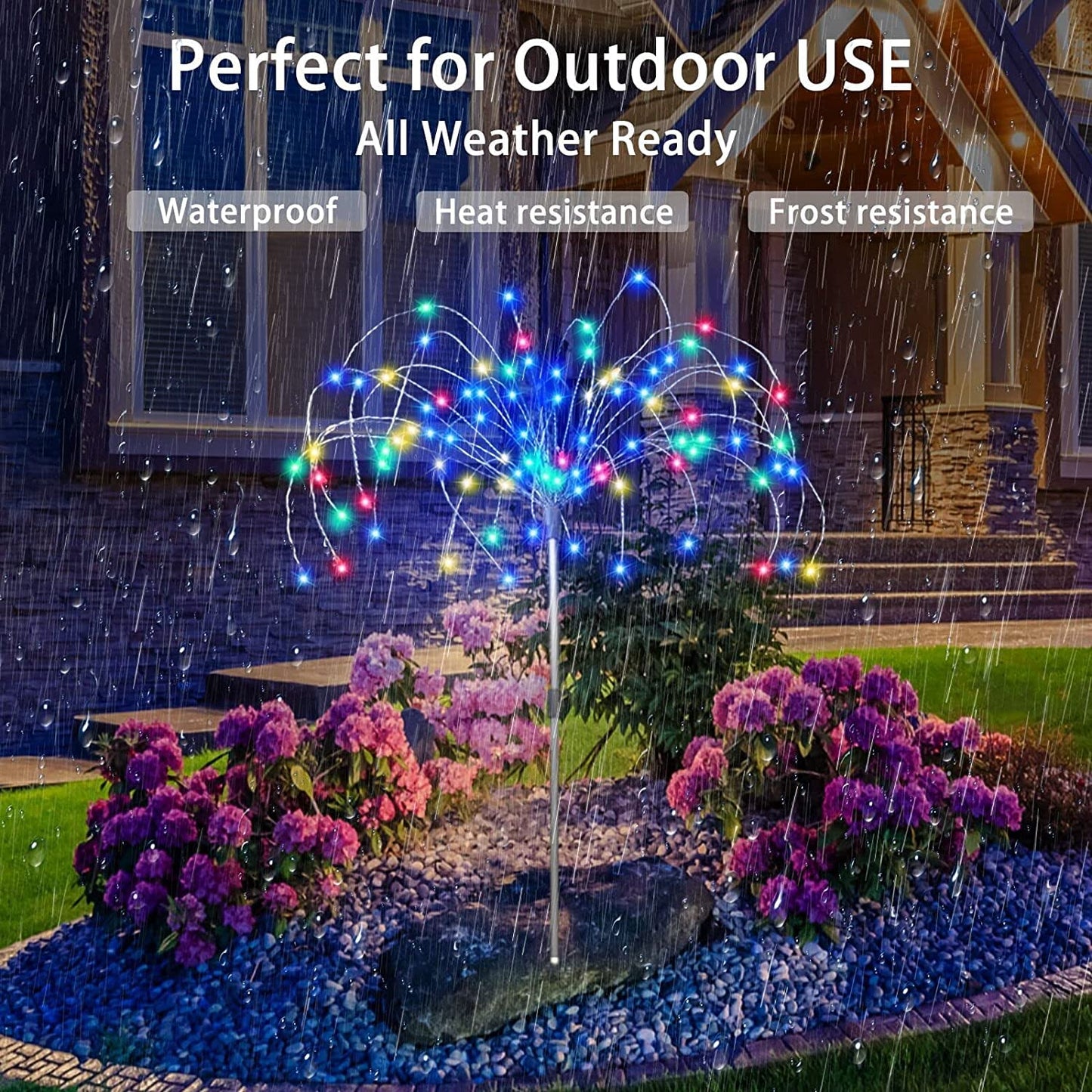 Solar Garden Lights Outdoor 3 Pcs Solar Fireworks Garden Lights Solar Lamp with Remote Control 8 Modes 120 LEDs Waterproof Outdoor Lamp Garden Lights Lawn Backyard Flower Boxes Pathway
