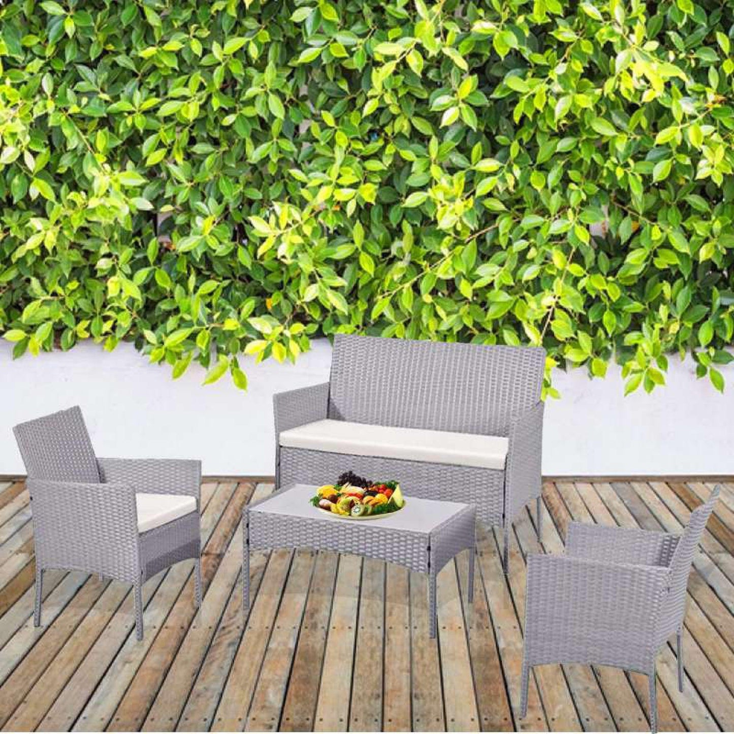 Mega Deals 4 Piece Rattan Garden Furniture Set | Outdoor Furniture Set | Patio table and chairs garden table set | Ideal for Pool Side, Balcony, Garden, Outdoor and indoor (Grey) (4-PC-Rattan)