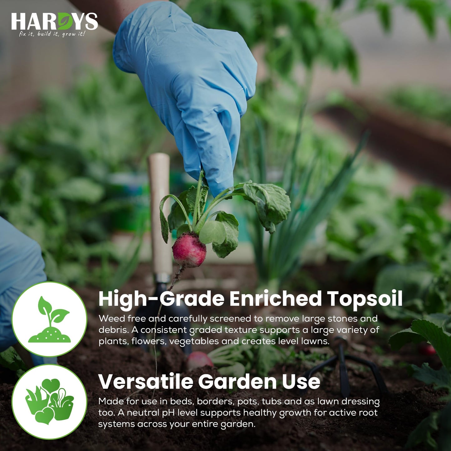 Hardys 25L Top Soil for Garden & Lawn - Loam & Sand Based, Enriched Top Soil | Ideal for Grass Seeding, Levelling, Plant Beds, Borders - Graded for Plants Outdoor