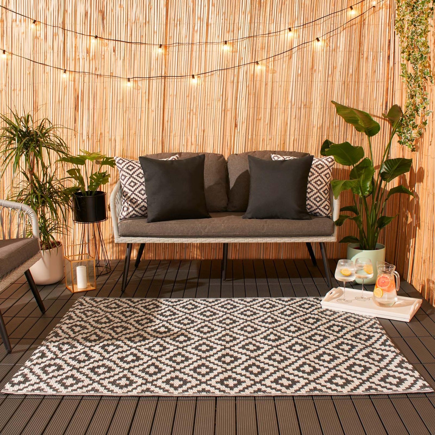 Dreamscene Outdoor Mats for Garden Rug Grey Geometric, Reversible Mat for Summer Garden Patio Decking Large Outdoor Rug Water Resistant Foldable Area Rugs Easy Storage, 80 x 150cm