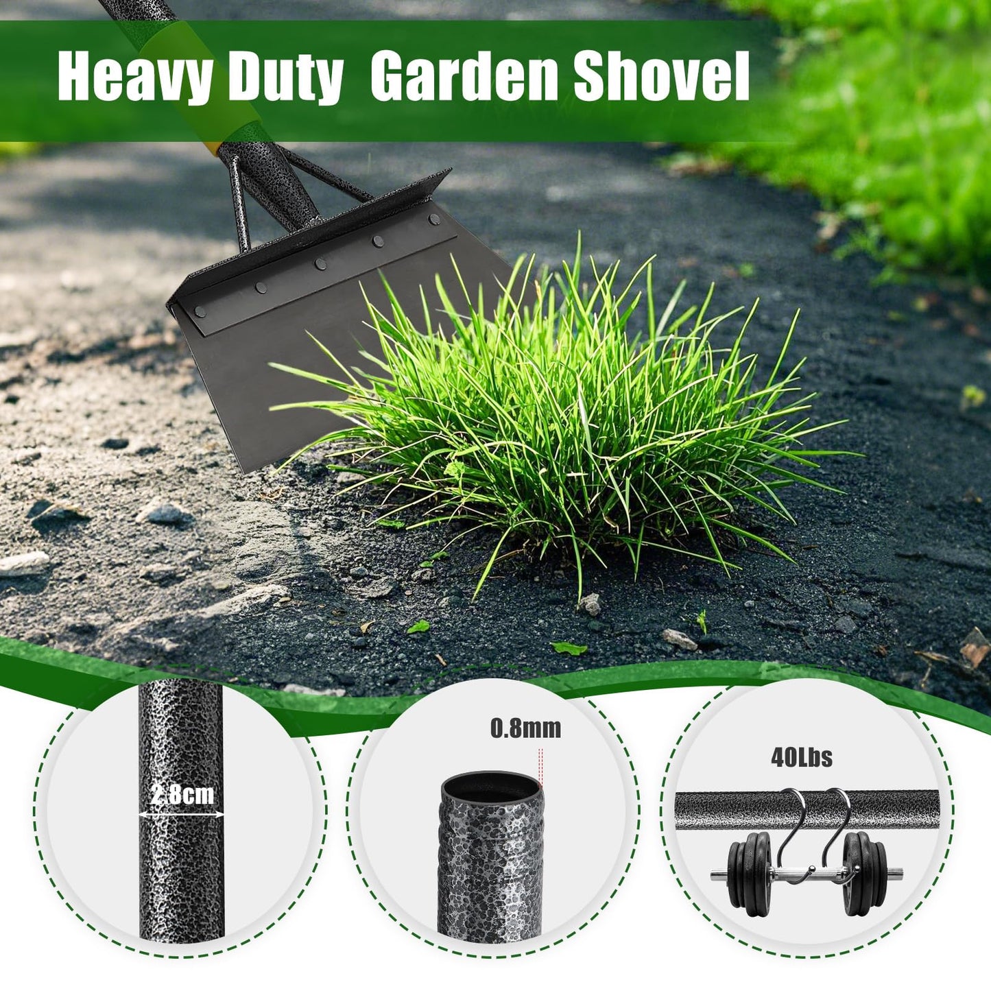 Garden Shovel Tool, 152 cm Long Multifunctional Garden Cleaning Shovel, Heavy Duty Floor Scraper Long Handle,Metal Weeding Scraper for Lawn Edging, Snow Ice Removal Tool