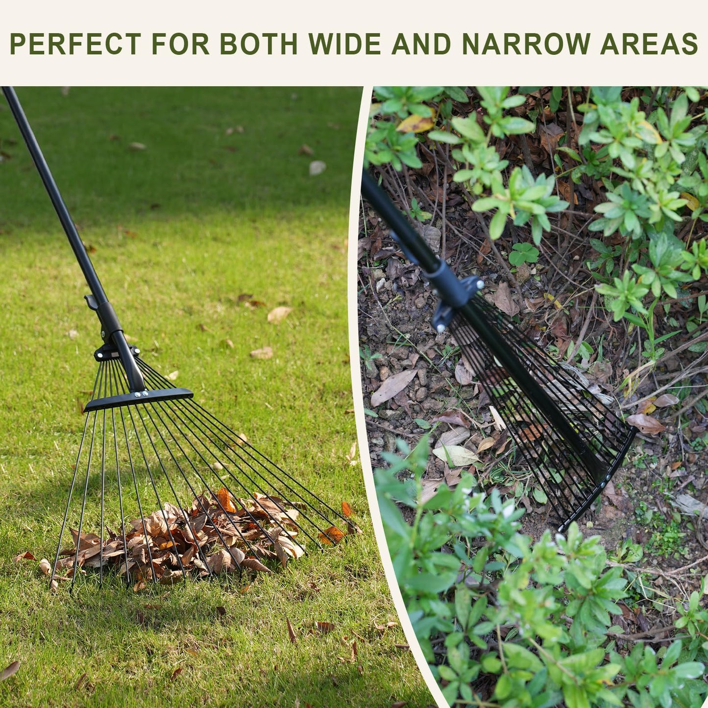 Mitclear Garden Rake with Telescopic Handle(71IN), 7-25IN Adjustable Leaf Rake for Gardening, Hand Rake with 25 Tines for Lawn, Yard, Artificial Grass