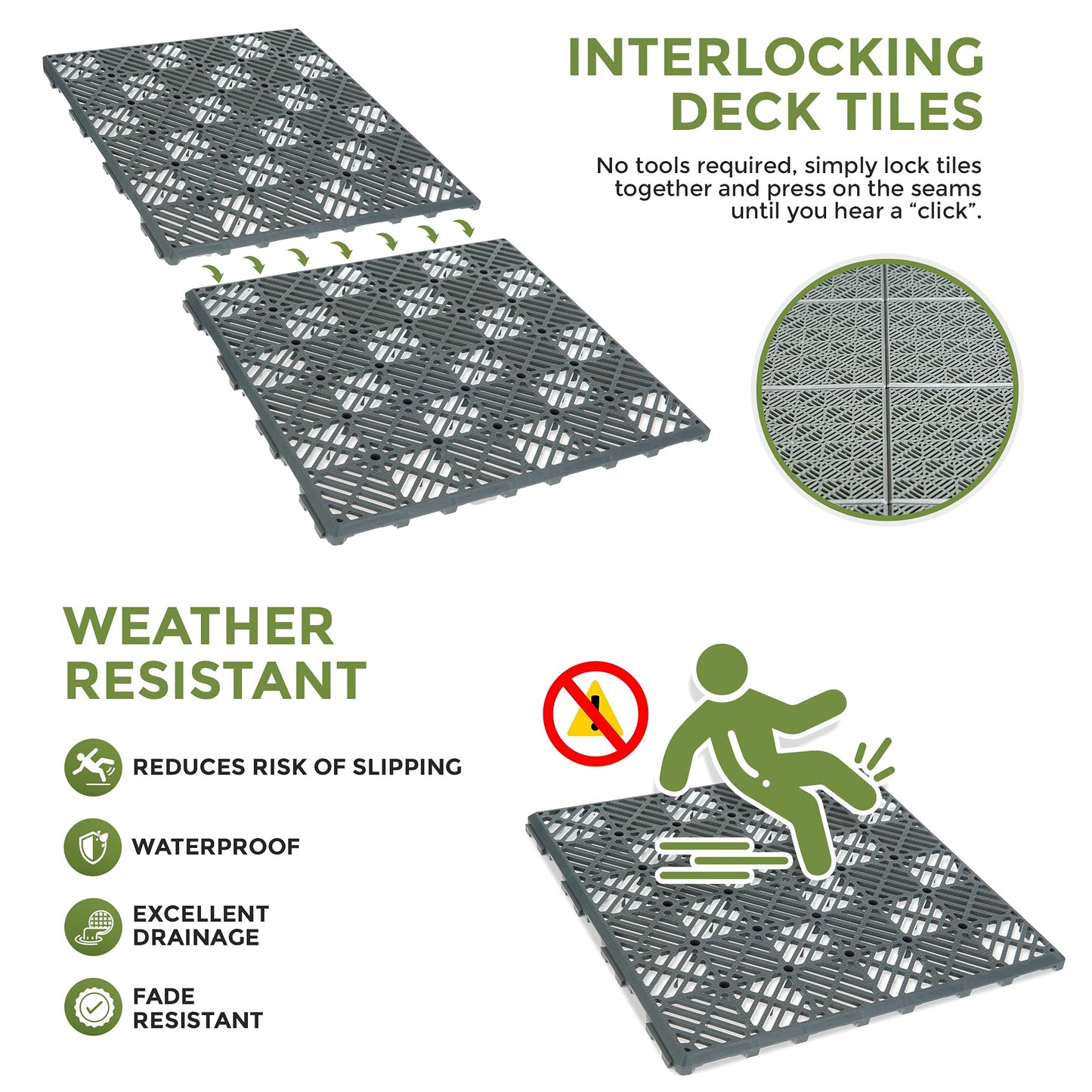 FiNeWaY 9pc Garden Plastic Tiles – Interlocking Non-Slip Walkway Floor Path Patio – Weatherproof – Decorate Garden Vegetable Plot Or Terrace (9pc Grey)