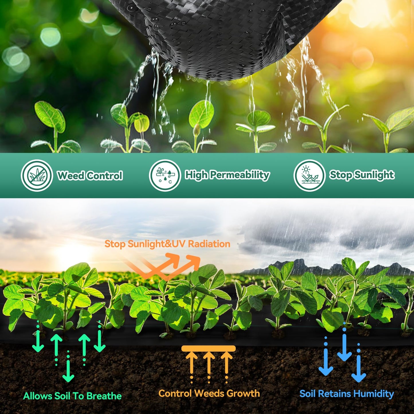 Domusensus 2m x 25m Heavy Duty Weed Control Membrane Garden 50㎡ Weed Control Barrier Fabric Landscape for Vegetable Garden, Garden, Water Permeable Fabric,Black Woven Ground Cover