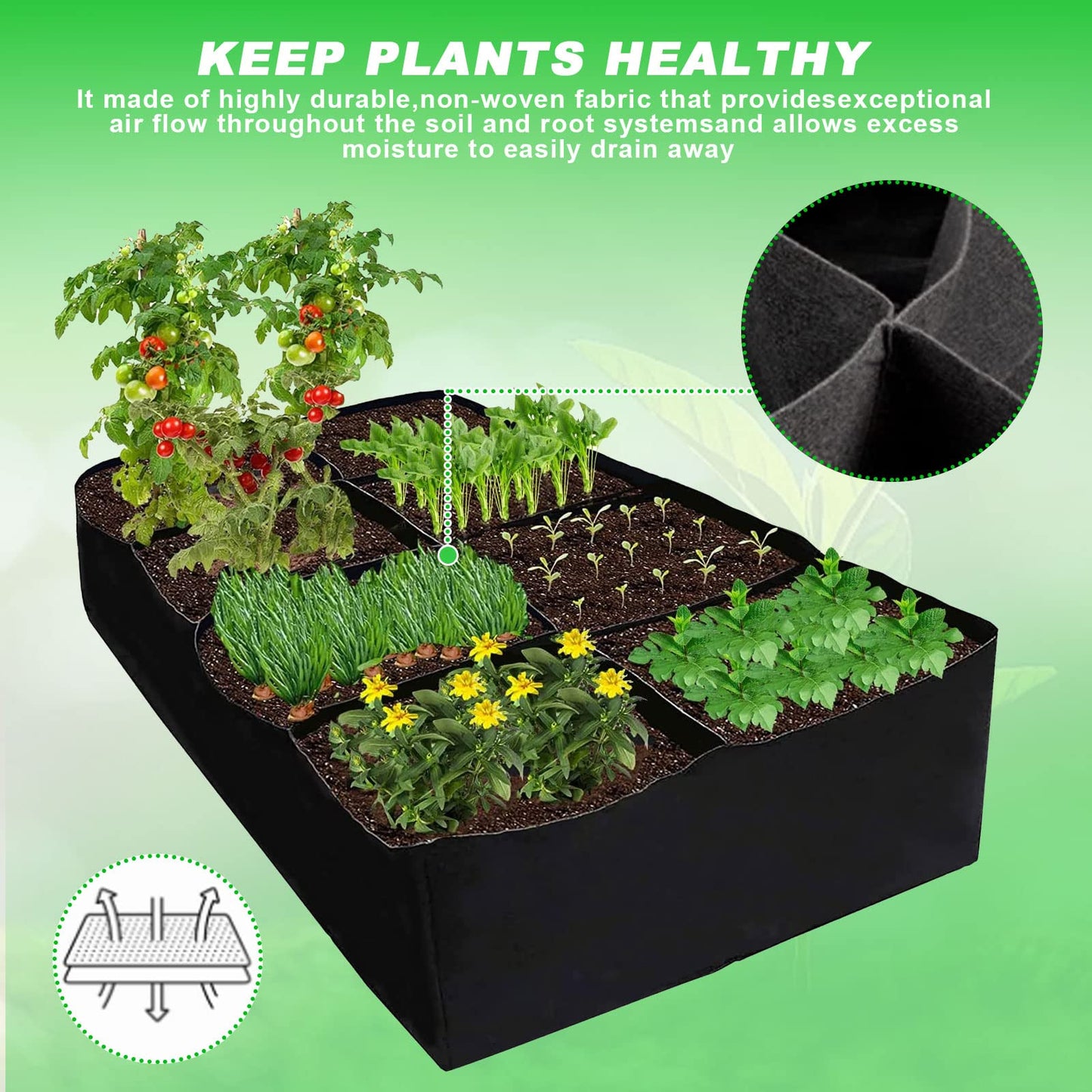 Fabric Raised Beds For Garden 6X3X1Ft, Plant Flower Grow Bag Extra Large Vegetable Planting Bags, Vegetable Planting Container 8 Grids Outdoor Garden Grow Bags For Vegetables Flowers Garden (01)