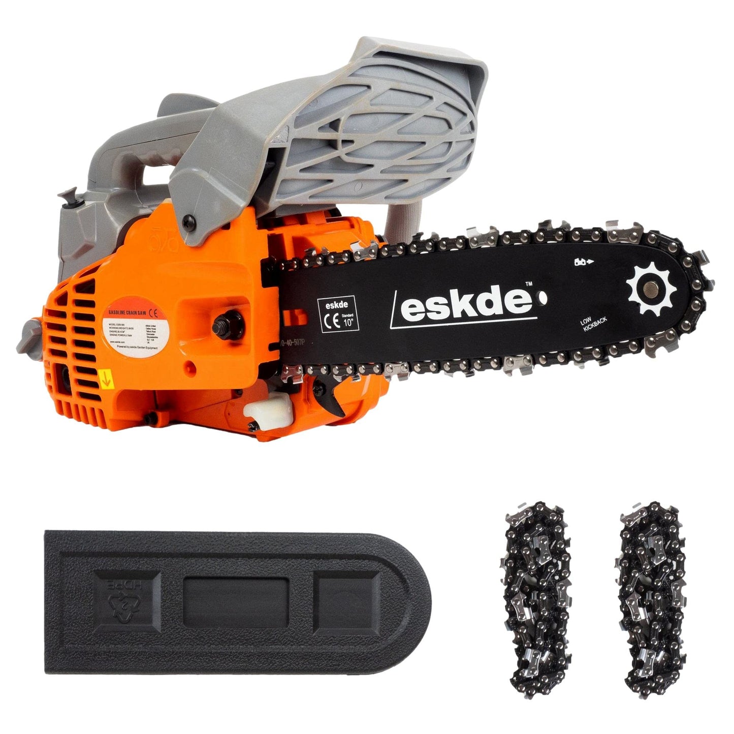 eSkde New Model CS26-S82 25.4cc Top Handle Petrol Chainsaw, Lightweight, Professional, Easy Start with 10” Bar, 2 Chains & Bar Cover; for All Types of Tree Maintenance.
