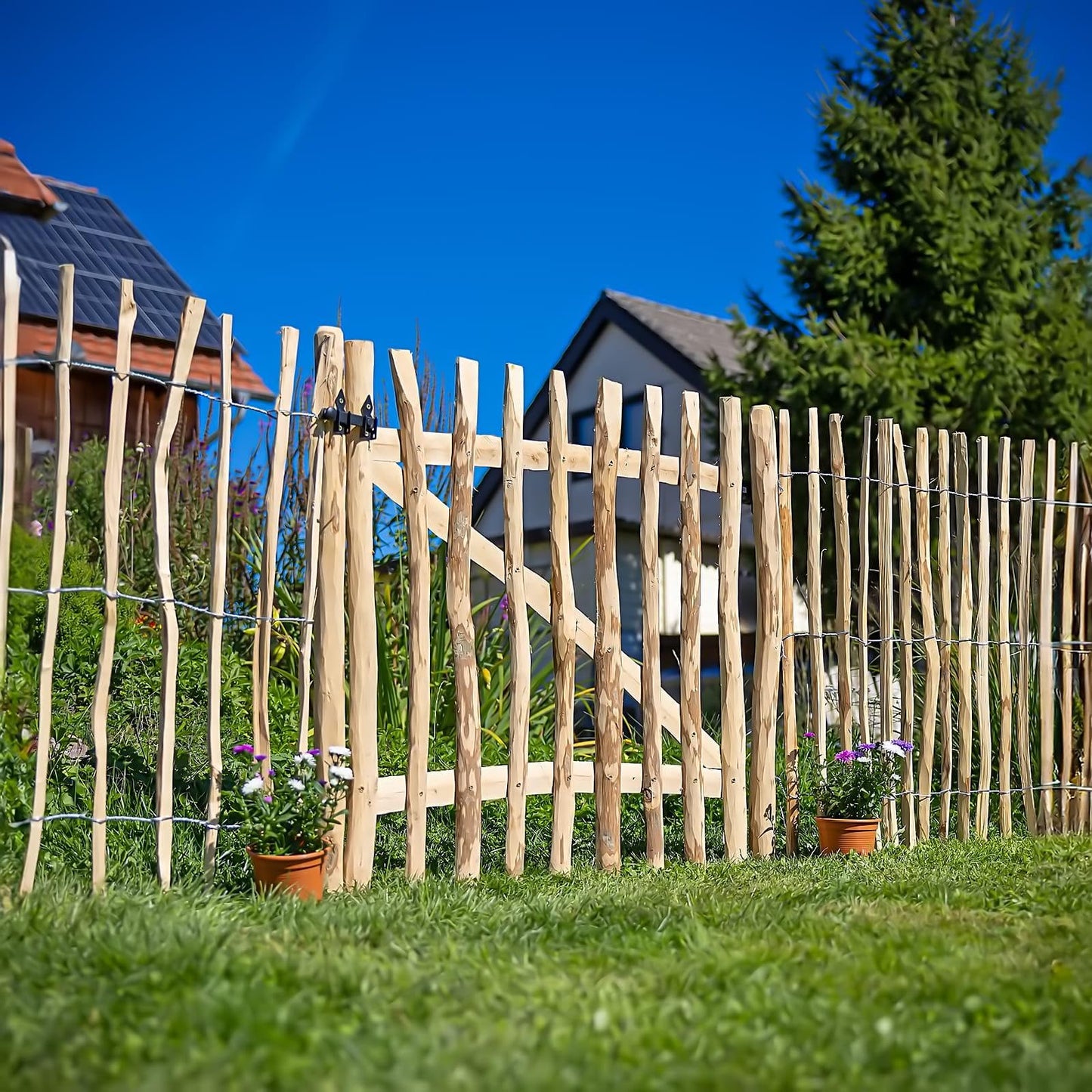 BooGardi Wooden Garden Gate Kit, 120 cm Width x 120 cm Height, Hazelnut, Rustic Style, Swing Gate, Garden Door