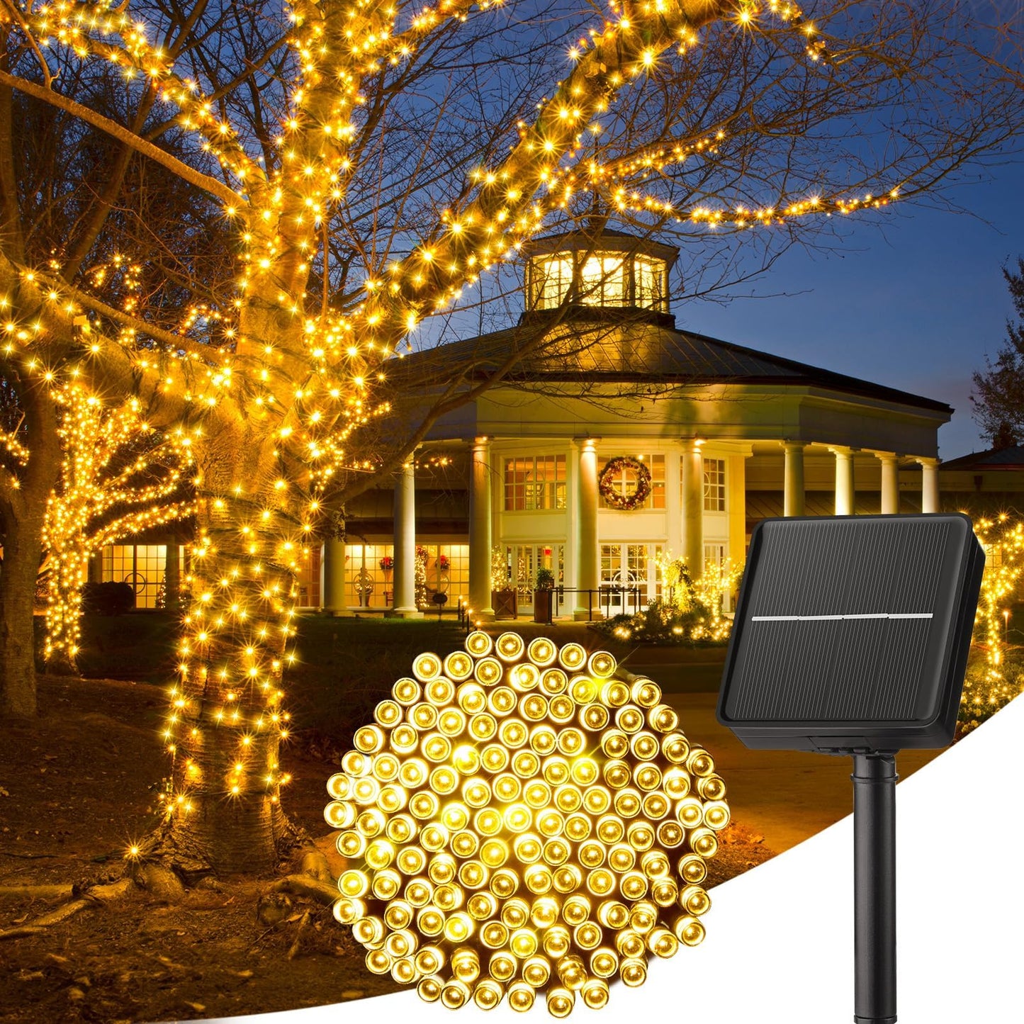Solar String Lights Outdoor, Extra Long 72FT 200 LED Solar Powered Lights with 8 Lighting Modes, Waterproof Patio Lights, String Lights for Outside Tree Balcony Gazebo, Warm White
