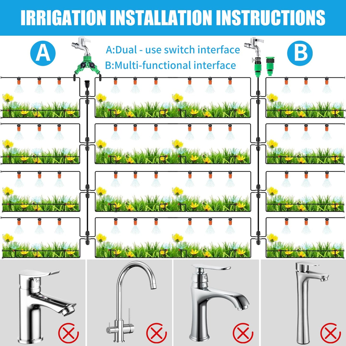 ZOUFRIDN 292 PCS Irrigation System Greenhouse Watering Systems,468FT/45M Drip Irrigation System, Automatic Irrigation System with Adjustable Nozzle Sprayer and Dripper Automatic for Lawn/Garden/Patio