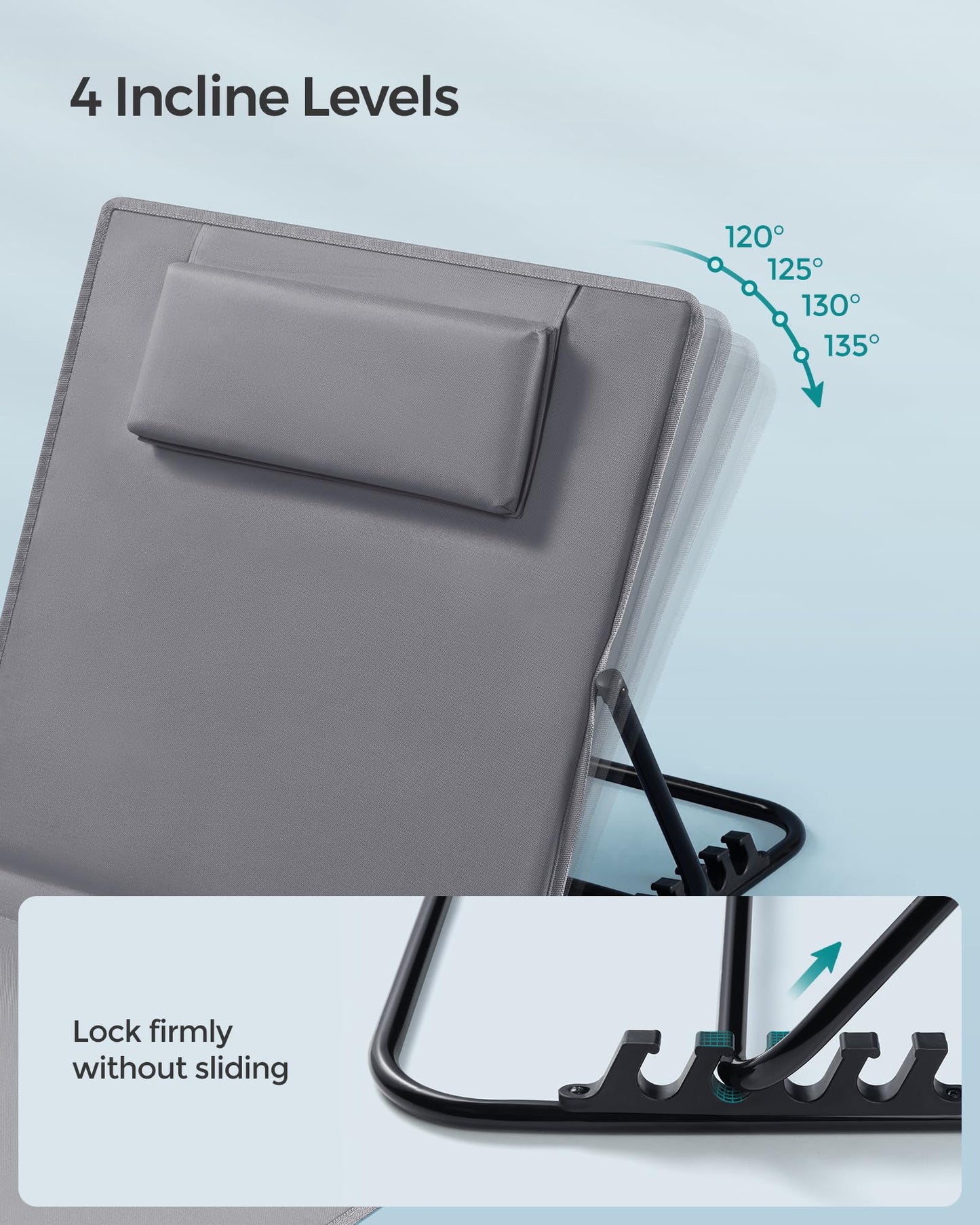 SONGMICS Set of 2 Folding Beach Sunloungers, Deck Beach Chairs Mats, Reclining Backrest, Lightweight Portable with Handle, for Camping Garden Pool, 158 x 55 cm, Slate Grey GCB251G01