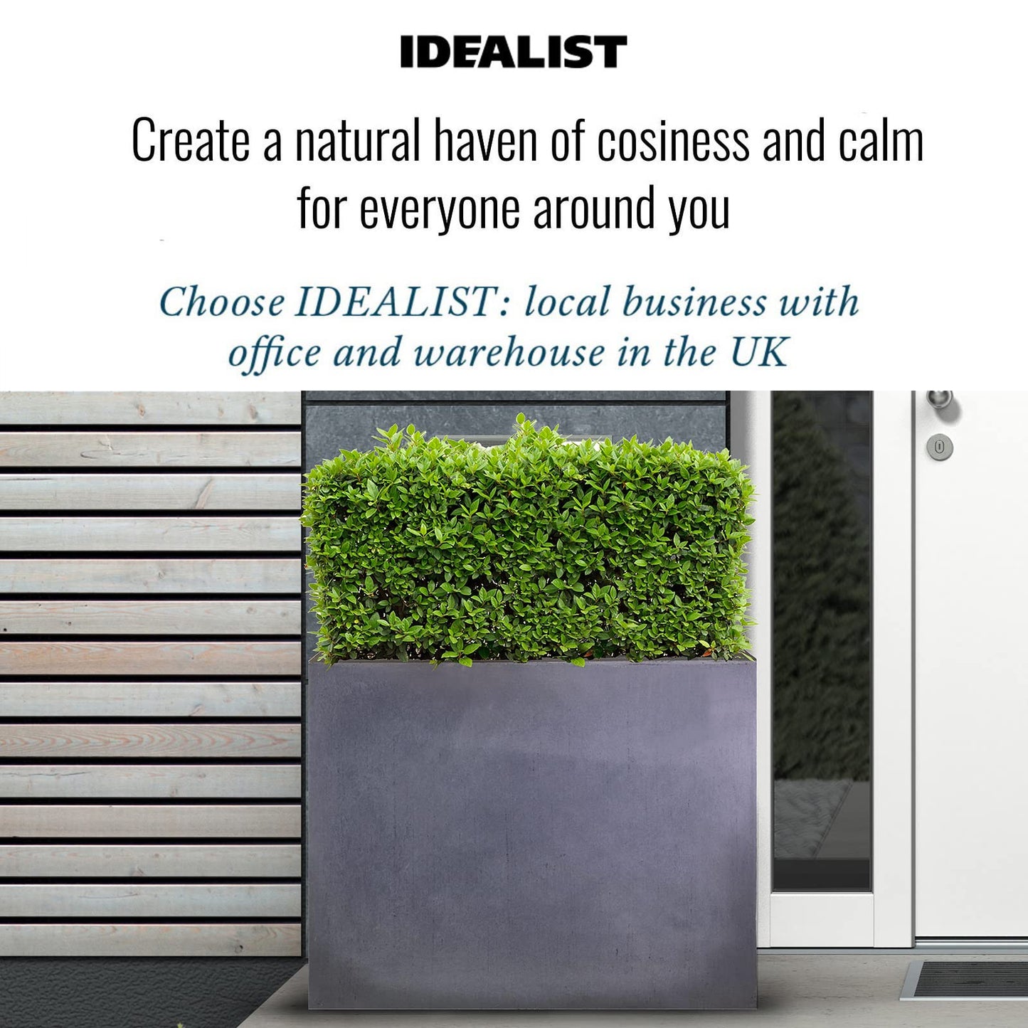 IDEALIST 70cm Large Trough | Dark Grey Reinforced Stone Rectangular Planter | Garden Plant Pots with Drainage Holes L70 W40 H60 cm, 124 litres