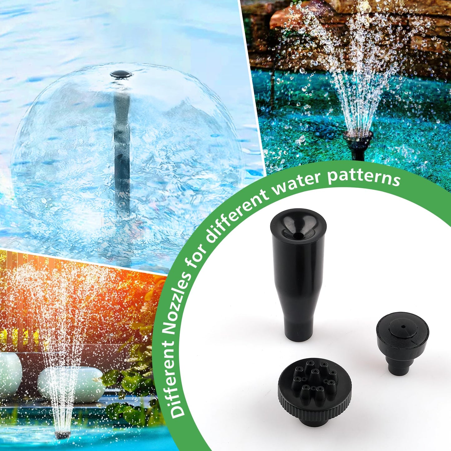 NATPOW Mini Submersible Water Pump, 800L/H Fountain Pump with 3 Colorful LED Lights, Pond Pumps with Mushroom and Blossom Spray Head for Aquarium Fish Tank, Outdoor Fountain, Water Feature