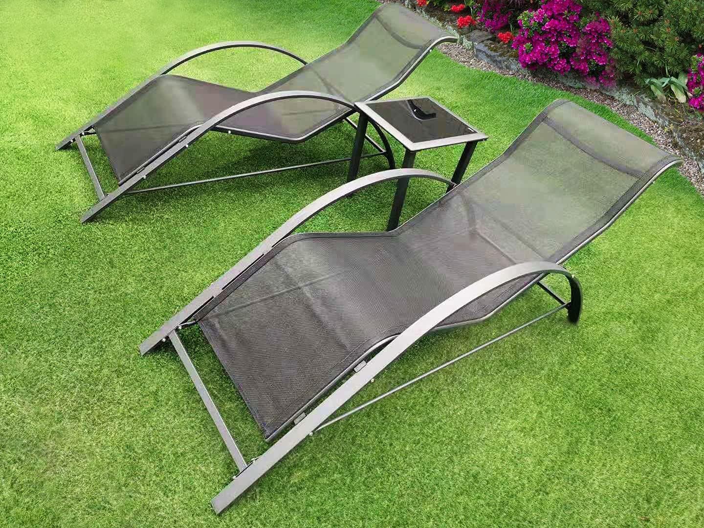 Garden Mile 2 X Garden Sun Lounger Strong Steel Gravity Chair Tanning Bed Garden furniture Sunlounger Patio Outdoor Waterproof (Sun Lounger Set)