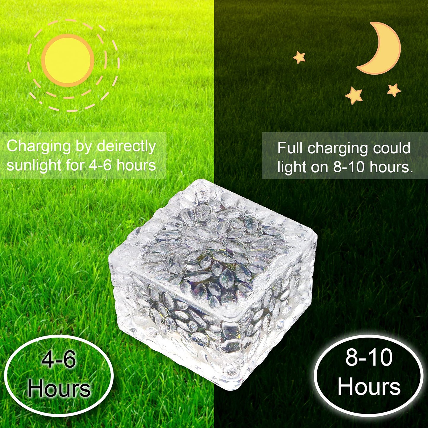 MEDOYOH 4PCS Warmwhite Light Solar Light PVC Brick, Solar Brick Light On/Off Solar Ponds Lights Outdoor Garden Ornaments for Lawn Path Step Stone Deck Ground Pond, 7x7x5cm