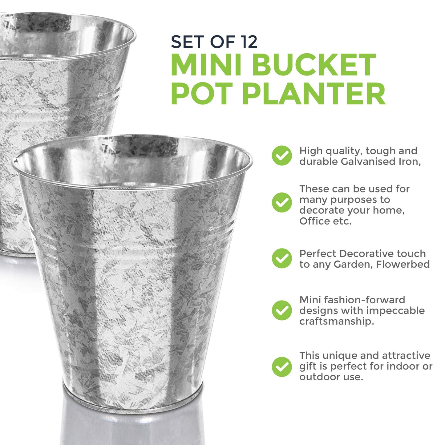 LIVIVO Pack of 12 Galvanised Iron Metal Flower Pots in Weather Resistant Metal for Indoor or Outdoor Use, Great for Plants, Herb Collection, Flowers and Shrubs