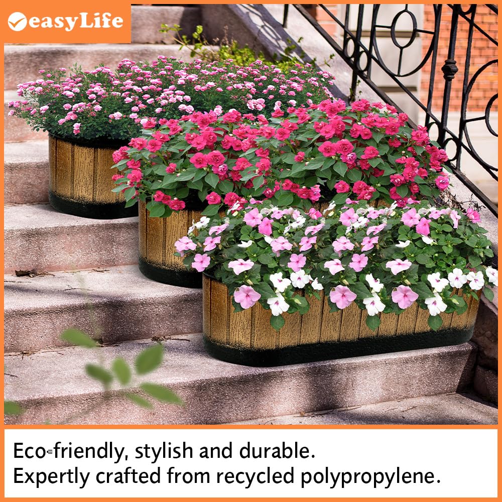 Easylife Oval Barrel Planters (Set of 3). Trough Planters (H16.5 x W46 x D14cm). Weather-Resistant Wooden Barrel Planters for Outdoors. Durable Half Barrel Planters for Outdoors - Fully Guaranteed