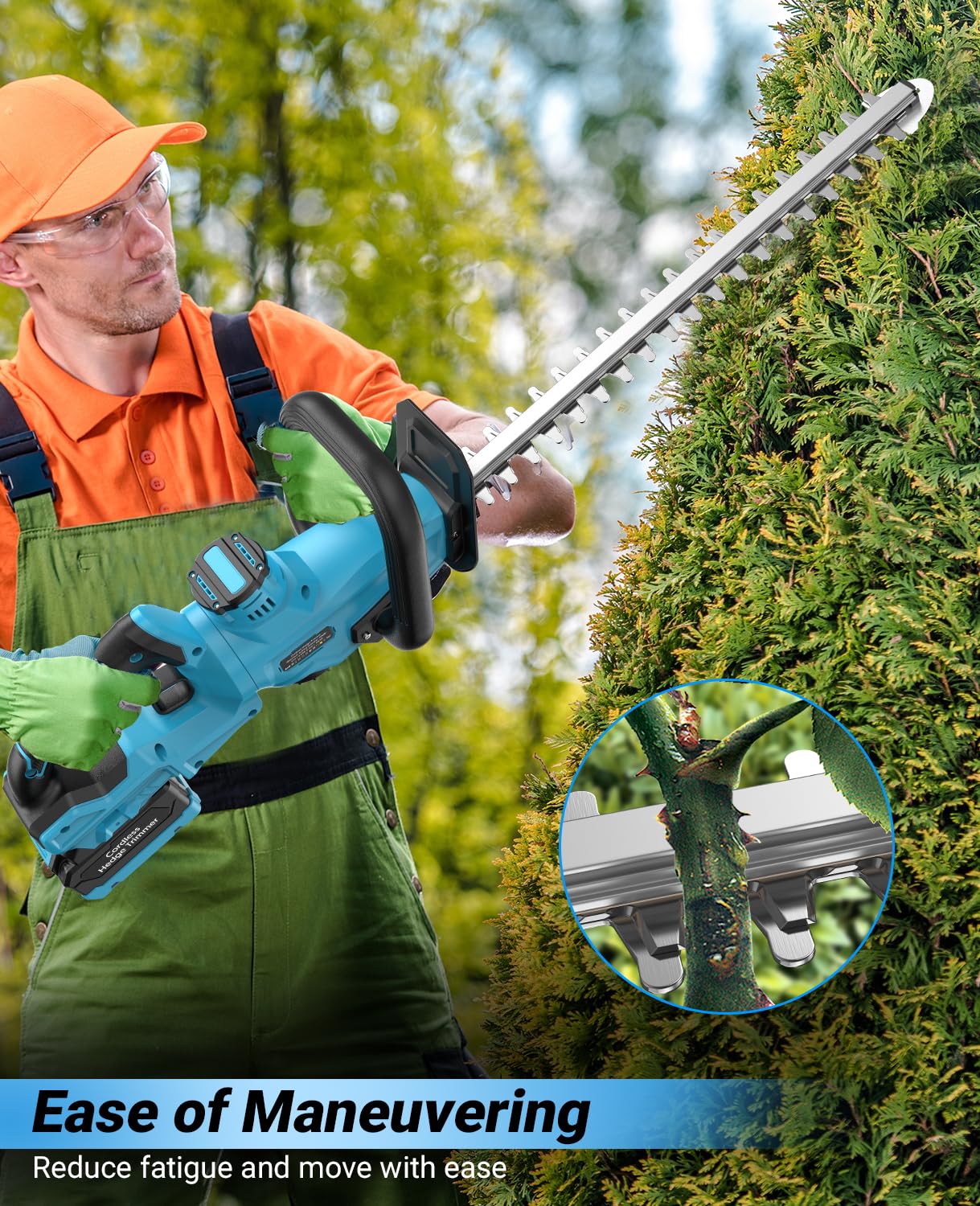 Cordless Hedge Trimmer, LEEIKOO Electric Hedge Trimmer with 4000mAh Battery, 180° Adjustable Hedge Cutter, 51 cm Blade length, 16 mm Tooth Spacing, Blade Cover for Hedges, Branches, Shrubs, Twigs