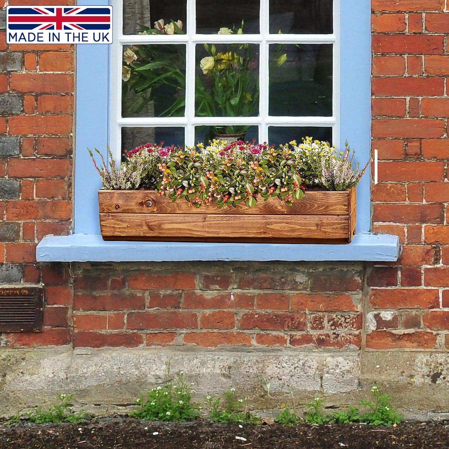 HORTICO Wooden Garden Planters | Window Box | Rectangular Plant Pots Outdoor | Fully Assembled H15 L76 W23 cm, 24.5L, Made in the UK