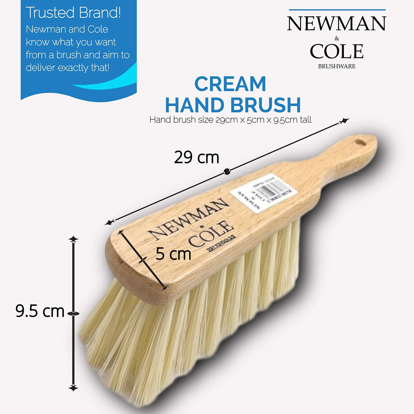 Newman and Cole Natural Wooden Hand Brushes - Choose from Hard Stiff Bristle Brush or Soft Brush with Natural or Synthetic Bristles - 1 x Soft Synthetic Bristle Hand Brush