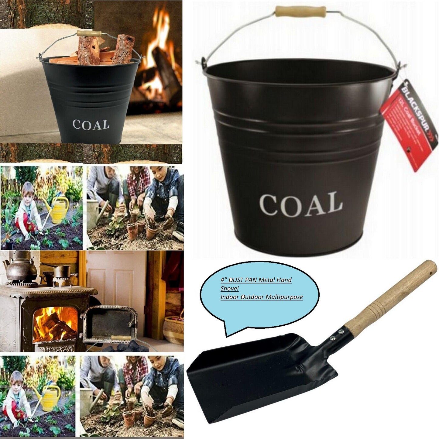 Unibos Strong Metal Coal Shovel with Wooden Handle | 4-Inch-Wide Metal Shovel Fireside Dust Ash Pan | Large Coal Scoop to Easily Collect Coal, Ashes, Dust, Wastes Indoor Outdoor Multipurpose Used