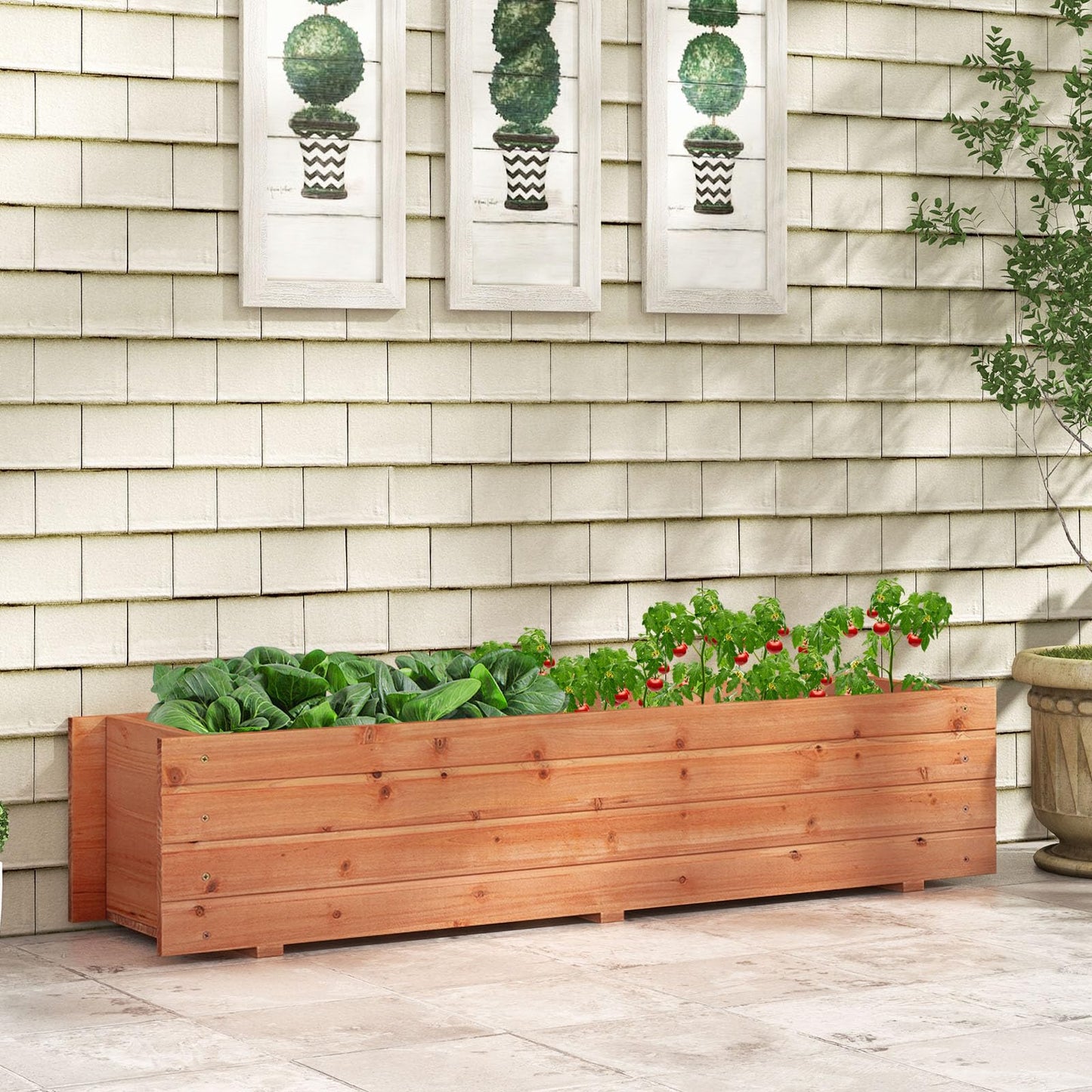 GiantexUK Wooden Garden Planter, Rectangular Raised Bed Flower Pot with 2/4 Drainage Holes, Indoor Outdoor Elevated Planter Boxes Container for Plants Herbs Fruits Vegetables (112x26x25cm, 2 Holes)