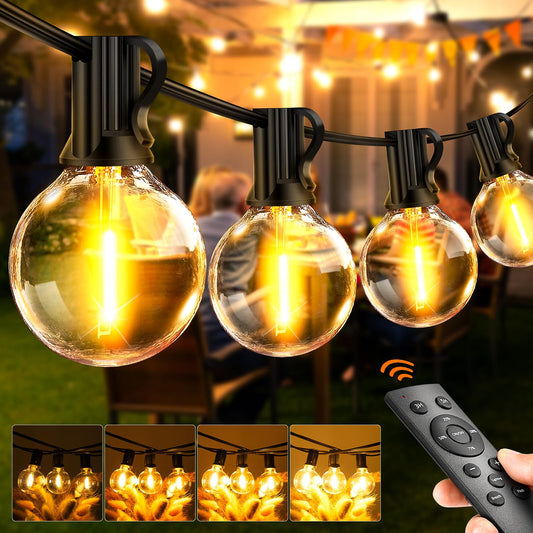 Outdoor String Lights 65.5ft LED Garden Festoon Light Mains Powered 20M Dimmable Timer Waterproof G40 Bulbs Hanging Patio Lighting with Remote Control for Outside Gazebo Pergola Balcony Cafe