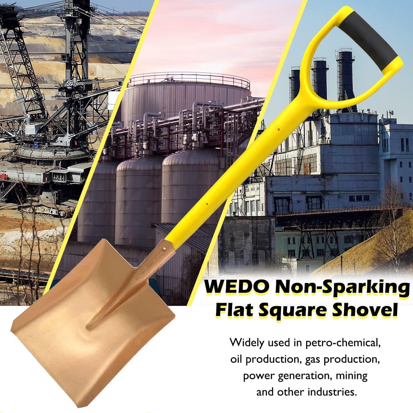 WEDO Non-Sparking Square Shovel and Round Point Shovel Set,39"(990mm) Square Shovel,39"(990mm) Straight Blade Shovel,Beryllium Copper,Non-Magnetic,Non-Slip Handle,DIN Standard,BAM&FM Certificate