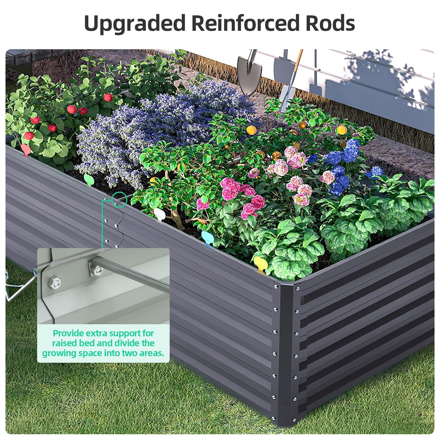 DKIEI 180x90x57cm Metal Raised Beds for Garden Vegetables, 923L Raised Planters Outdoor Large, Galvanised Raised Garden Planter Box Kit Bottomless Raised Bed for Flowers Herbs Fruit Growing, Grey