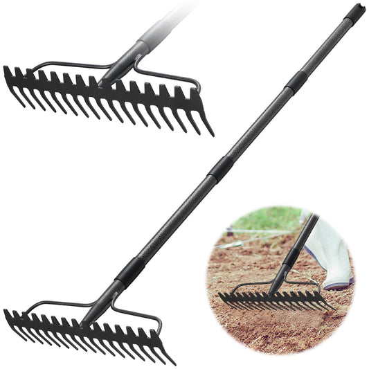 JAOTREL 60'' Bow Rake Heavy Duty Garden Rake with Stainless Steel Handle,Tines Metal Head Rake Tool for Loosening Soil Gathering Leaf Leveling Lawn Farming Land Management Yarn Thatch Rake