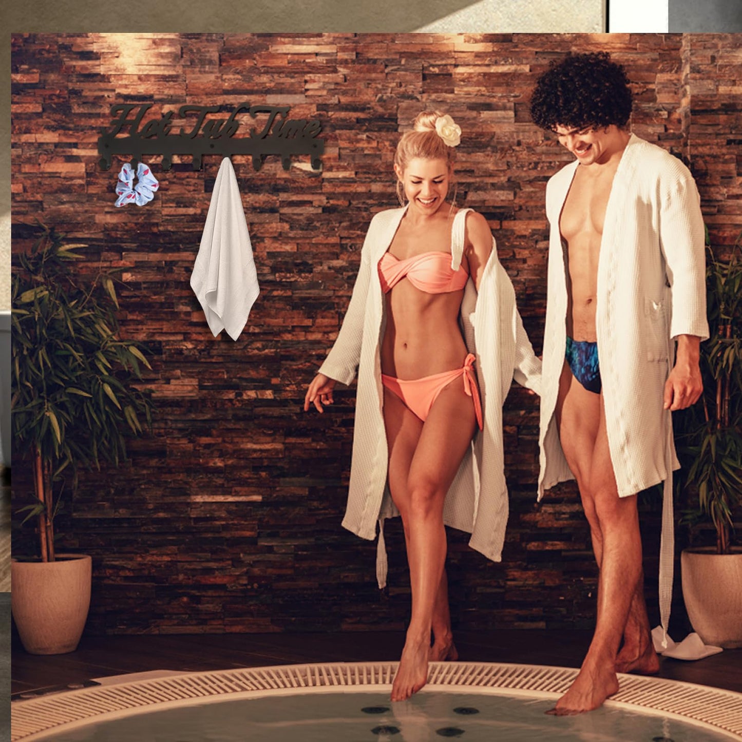 IBosins Towel Rack for Hot Tub Bathroom Towel Holder with 8 Hooks Towel Hanger Wall Mounted for Robes, Clothes, Towels - Hot Tub Accessories Outdoor