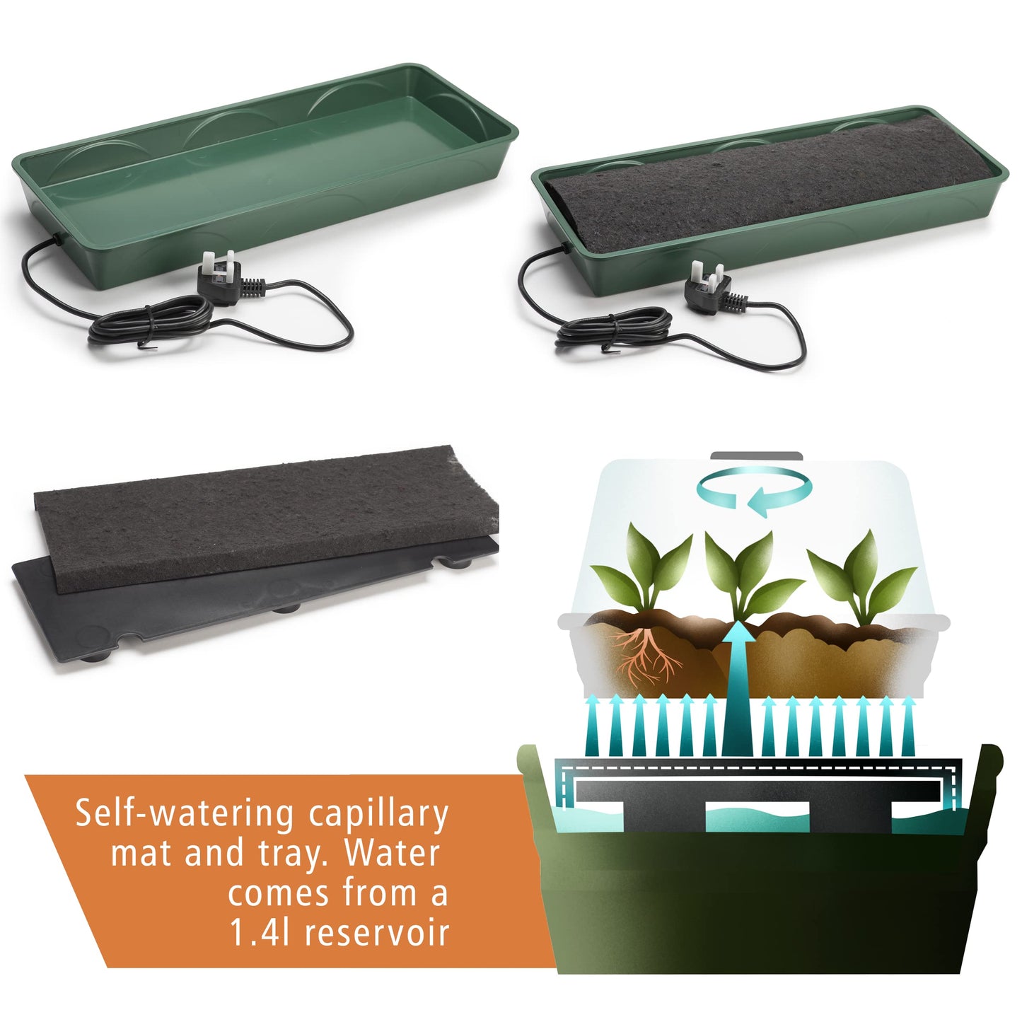 EarlyGrow Heated Electric Shatter Resistant 3-Bay Windowsill Propagator with Capillary Mat and Tray (Self-Watering)