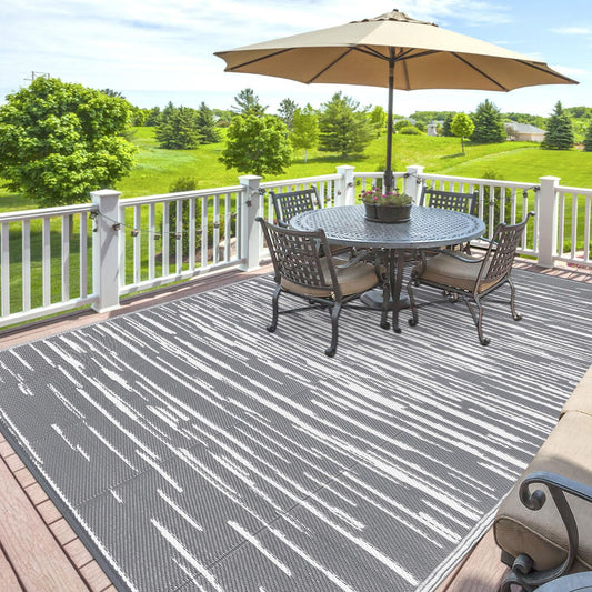 SHACOS Outdoor Rugs for Patios Waterproof 180 x 270 cm Large Garden Rug Reversible Plastic Straw Rug UV Resistant Easy Cleaning Outdoor Camping Mat for RV, Backyard, Picnic, Balcony, Deck, Grey