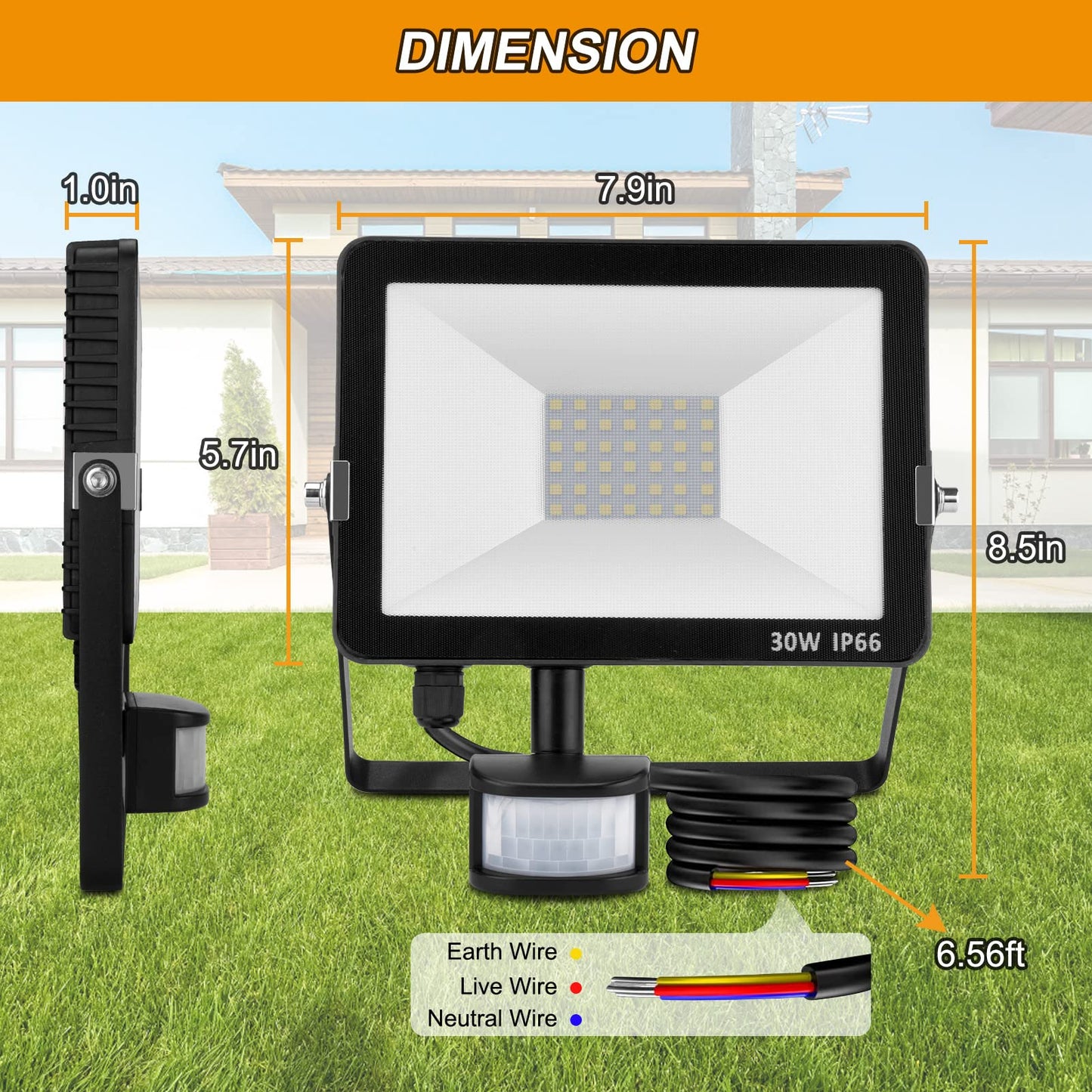 Immver 30W Security Lights Outdoor with IR Remote Control, PIR Motion Sensor, 3000LM 6000K Cool White LED Floodlights, IP66 Waterproof Wall Light for Garden, Backyard, Garage, Doorways