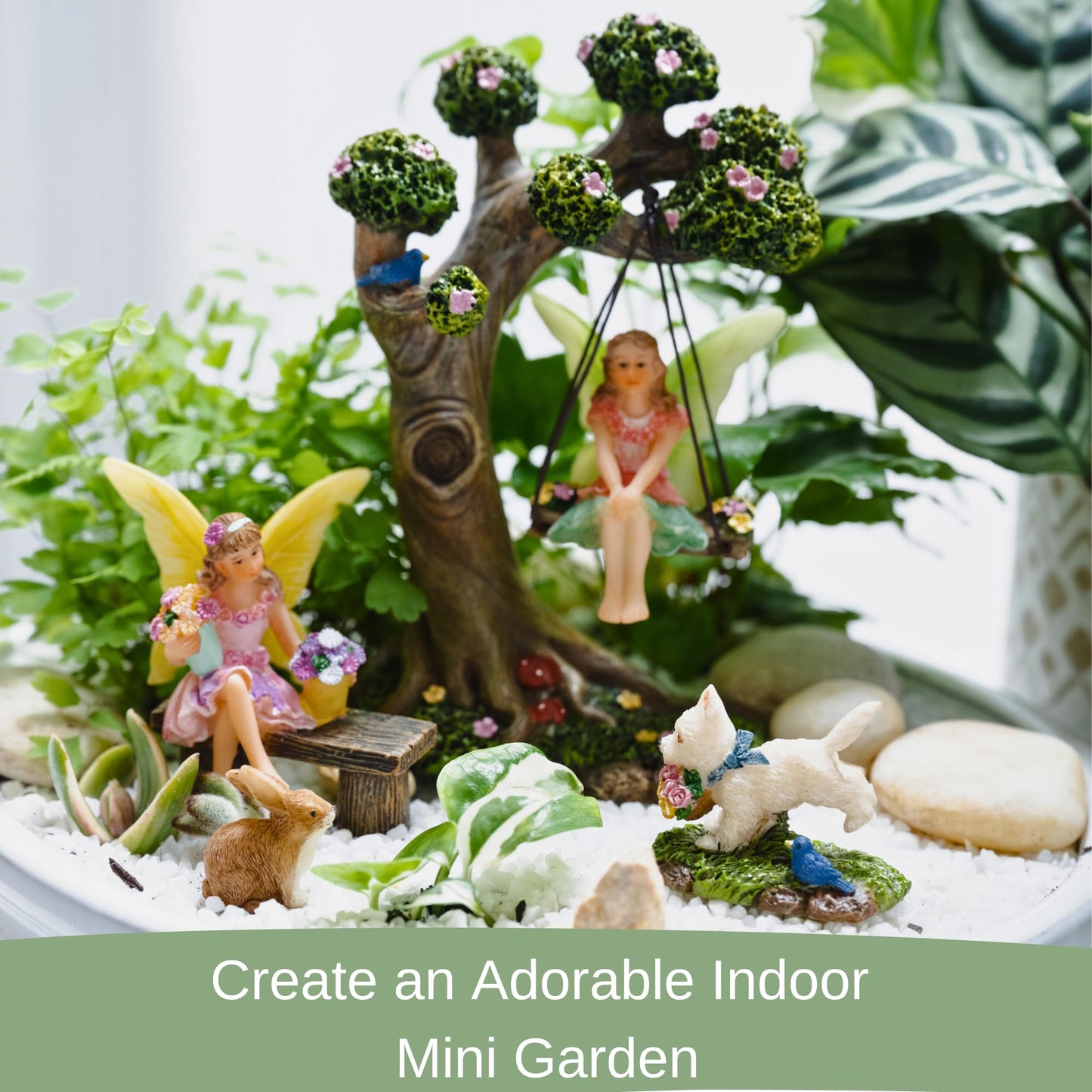 Pretmanns Fairy Garden Ornaments - Outdoor Accessories Kit, 4 Items: Fairies & Tree Swing