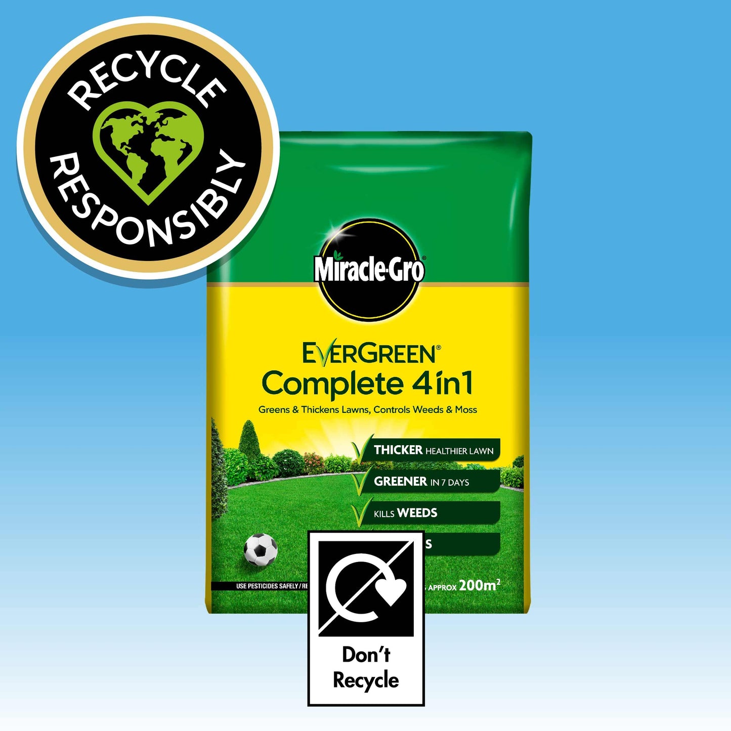 Miracle-Gro Evergreen Complete 4 in 1 Lawn Food - 500 m2, 17.5 kg, Lawn Food, Weed & Moss Control