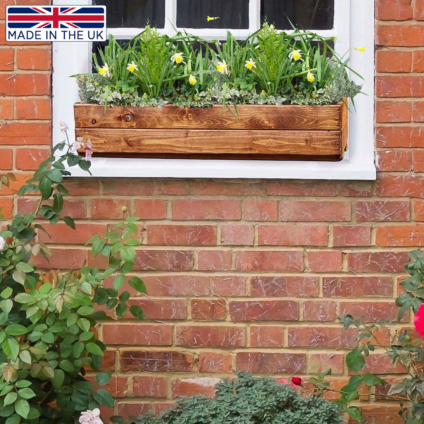 HORTICO Wooden Garden Planters | Window Box | Rectangular Plant Pots Outdoor | Fully Assembled H15 L76 W23 cm, 24.5L, Made in the UK
