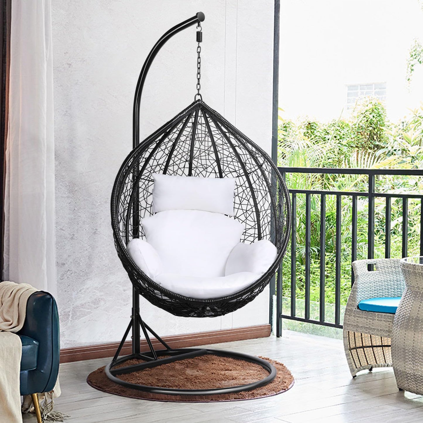 Yaheetech Rattan Swing Chair Garden Patio Hammock Chair Hanging Chair With Cushion Outdoor & Indoor Black