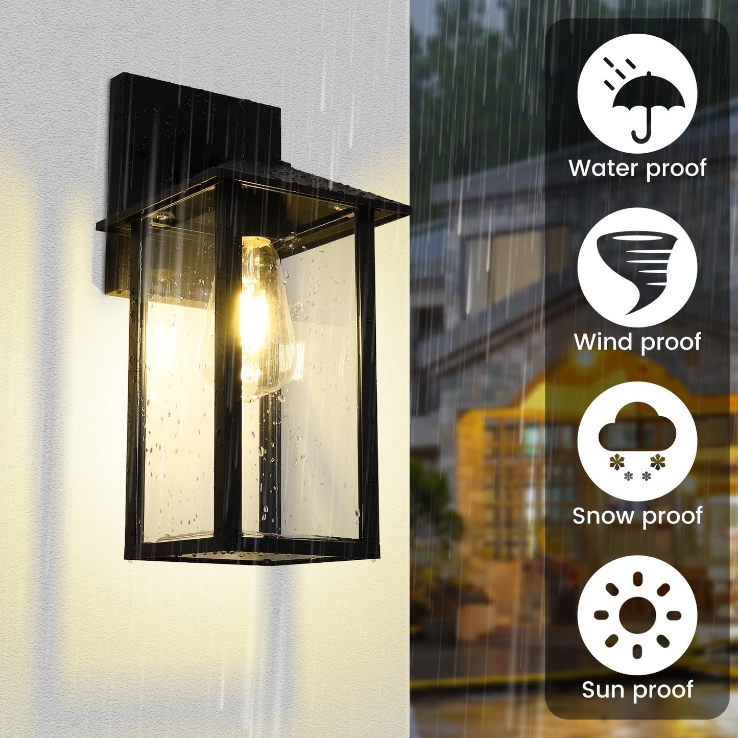 EBION Outdoor Wall Lantern, Exterior Light Fixture with Toughened Glass Shade, Matte Black Wall Sconce Decorative for Porch, Patio, Garage (Black,1 Pack)