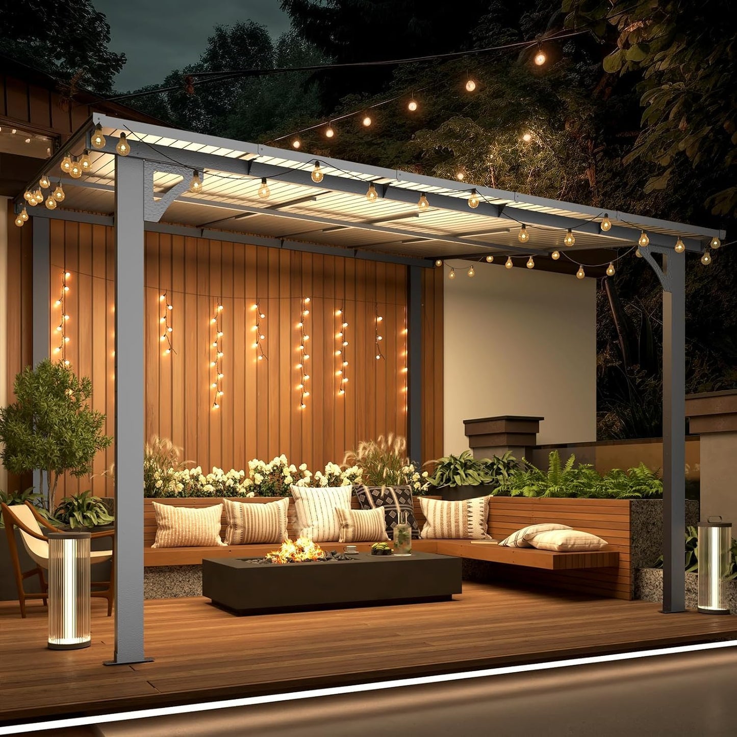 U-MAX 3m x 3m Aluminium Gazebo,Wall-Mounted Awning Gazebo，Lean to Pergola,Hardtop Roof Heavy Duty Metal Pergola for Outdoor Garden