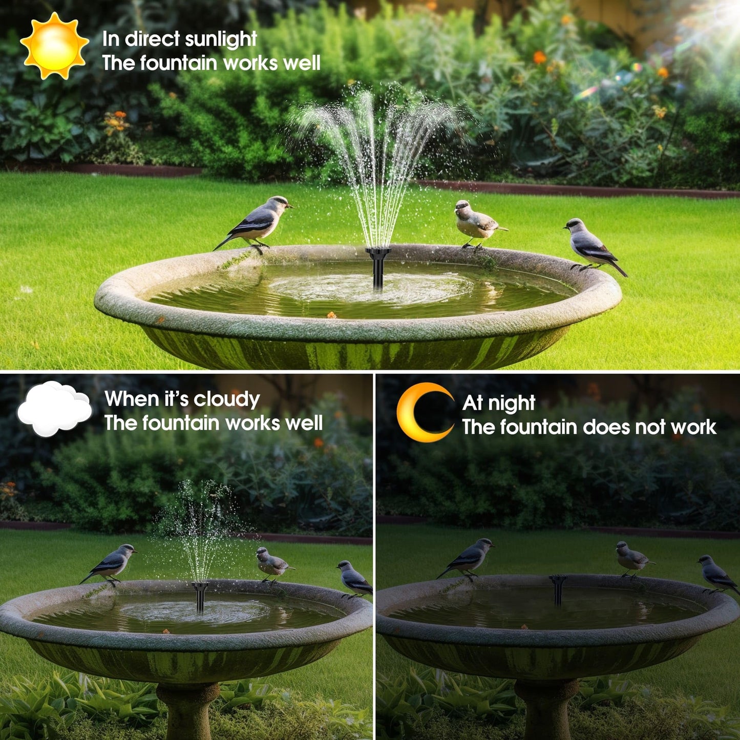 Billing Solar Pond Foundtain with Battery Backup, 6W 300L/H Solar Water Pump with 3000mAh Battery Backup, with Filter DIY 5ft Tubing Solar Fountains Water Feature for Garden Ponds, Pool, Fish Tank