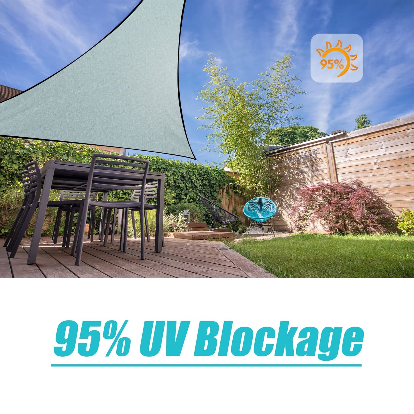 supregear Shade Sail, 3x3x3 m Triangular Shade Sail Waterproof UV Blockage Sun Sail Canopy Awning Shelter for Outdoor Courtyard Garden Patio Carport Lawn Swimming Pool, Blue