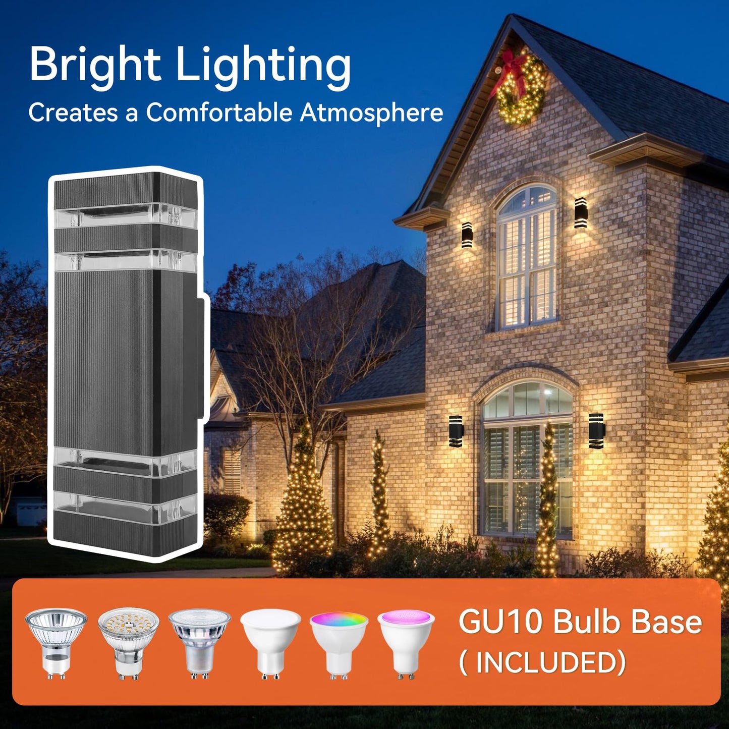 YICALE Outdoor Wall Lights Mains Powered,Up Down Lights Outdoor IP65 Waterproof Outside Wall Lights,Black LED Front Door Light Square Aluminium External Light Wall Mounted for House,Garden,2*GU10